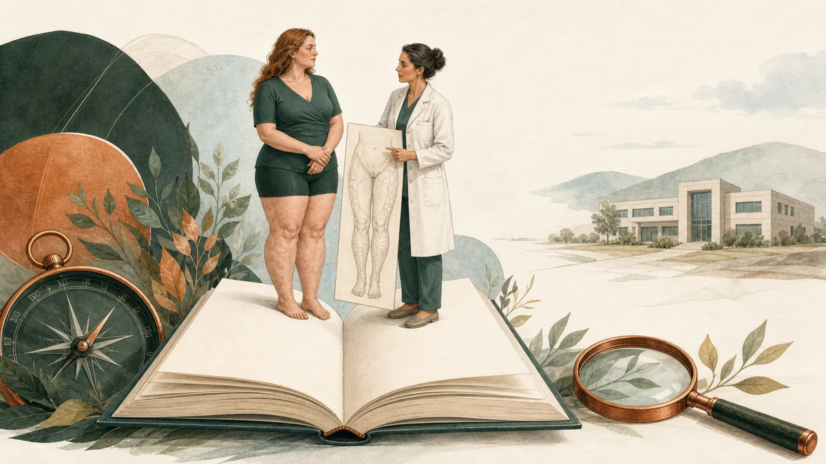 Illustrated independent medical publication connecting lipedema education with clinician-guided evaluation