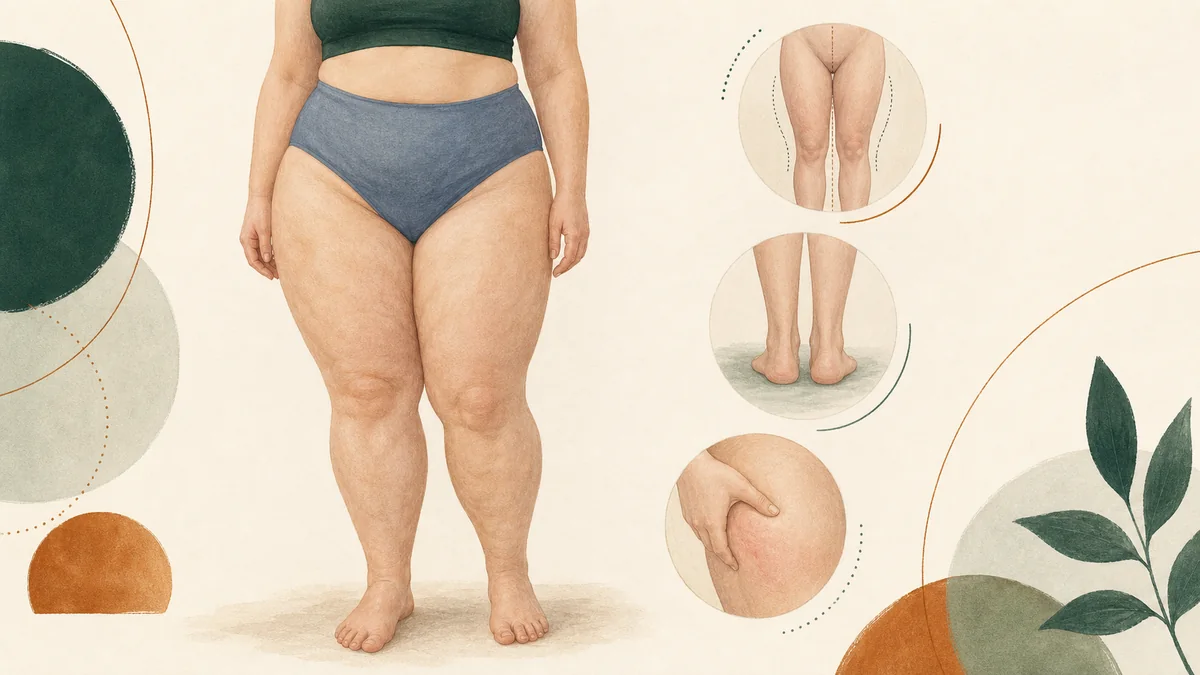 Editorial illustration representing the diagnosis and differentiation questions covered in the Is It Lipedema hub